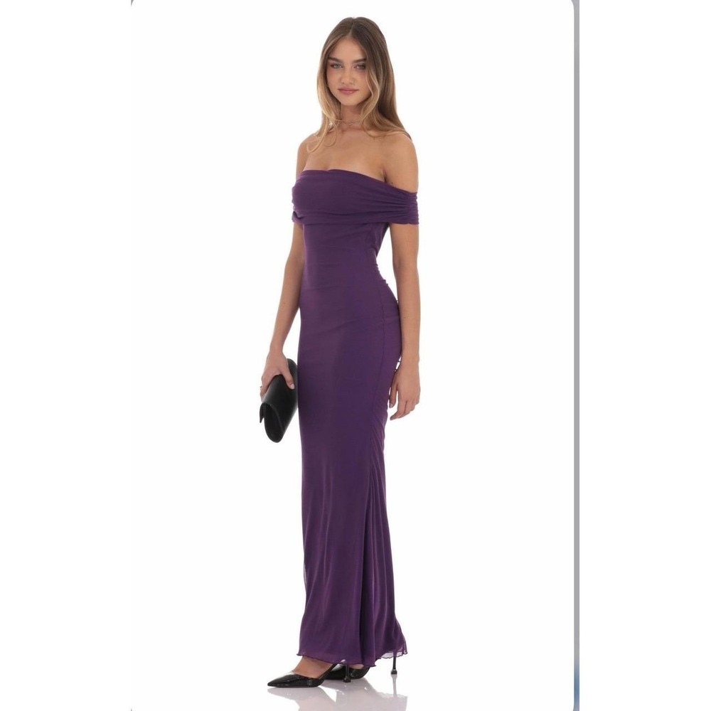 Lucy In The Sky Mesh Off Shoulder Lace Maxi Dress Purple